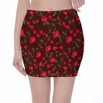 Red Rose Floral Flower Pattern Print Pencil Mini Skirt