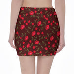 Red Rose Floral Flower Pattern Print Pencil Mini Skirt