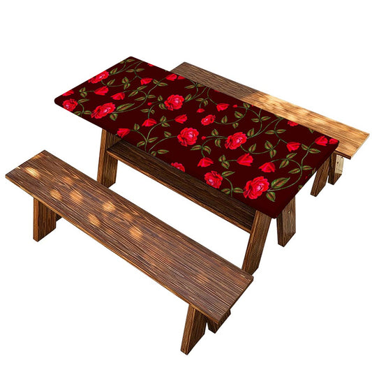 Red Rose Floral Flower Pattern Print Picnic Table Cover