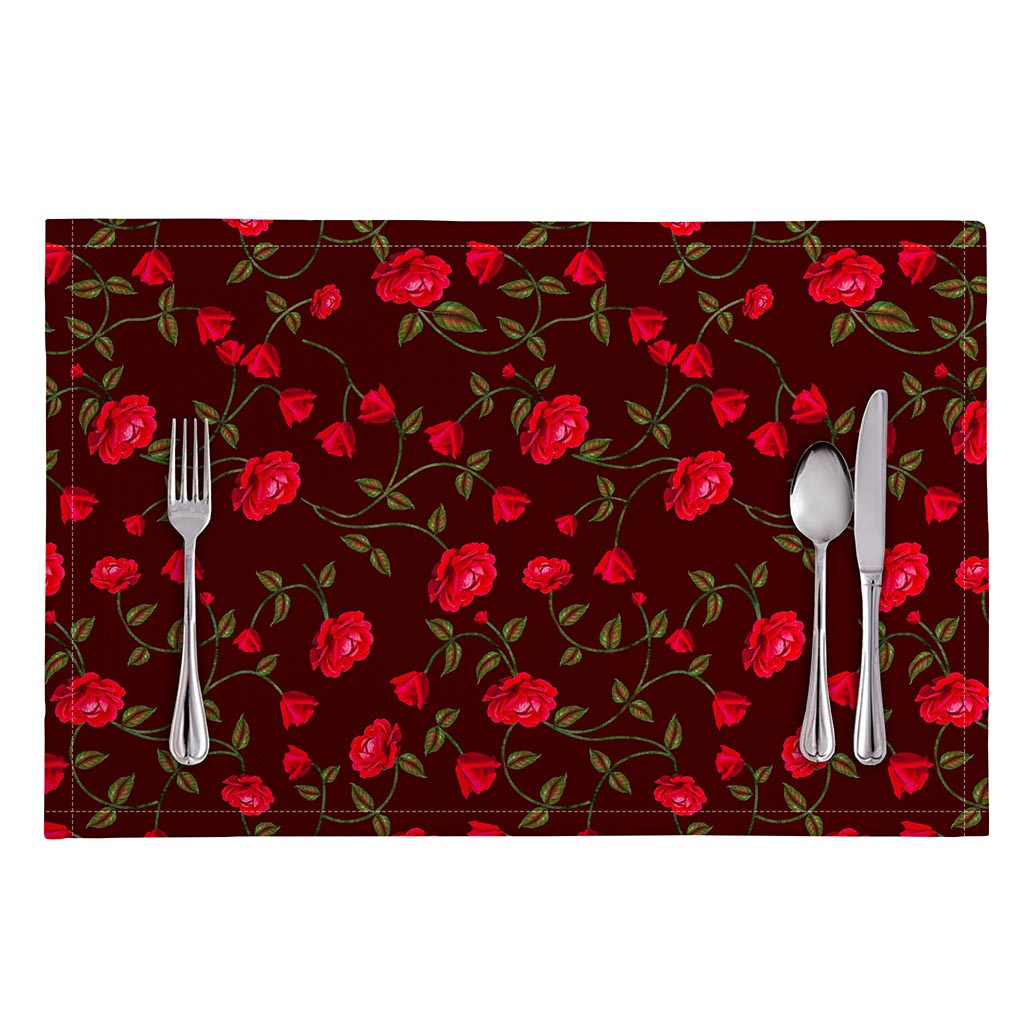Red Rose Floral Flower Pattern Print Placemat