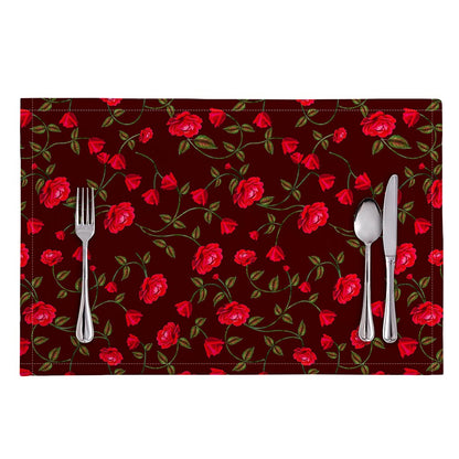 Red Rose Floral Flower Pattern Print Placemat