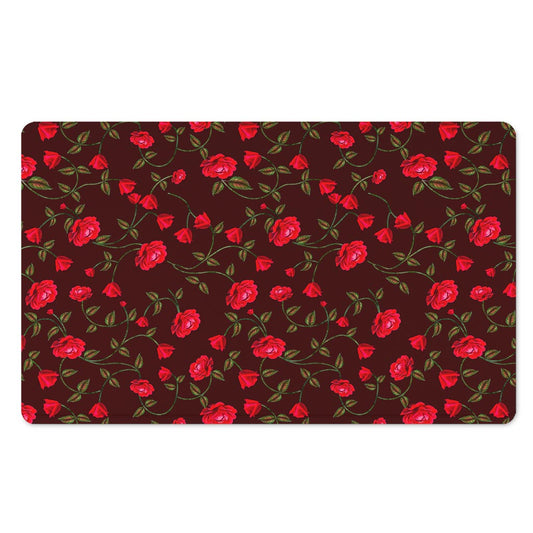 Red Rose Floral Flower Pattern Print Polyester Doormat