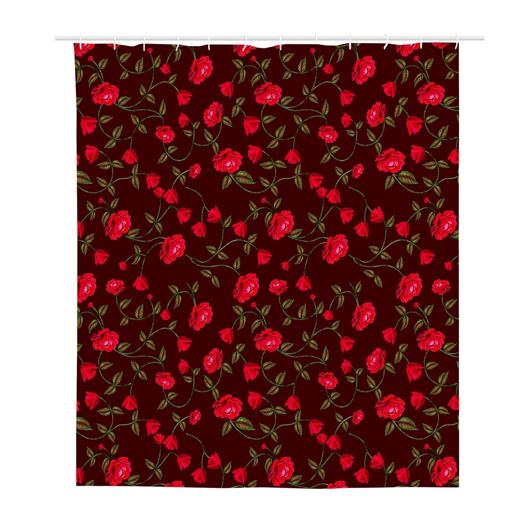 Red Rose Floral Flower Pattern Print Polyester Shower Curtain