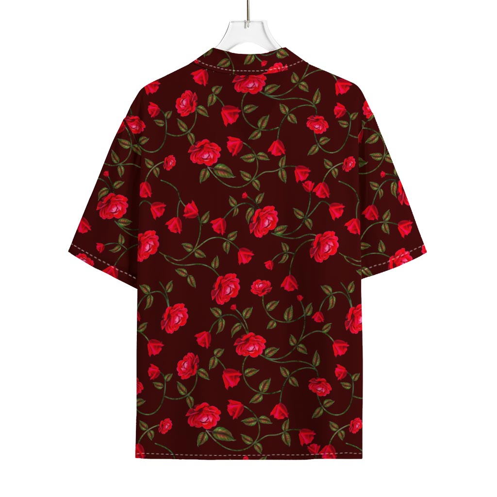 Red Rose Floral Flower Pattern Print Rayon Hawaiian Shirt