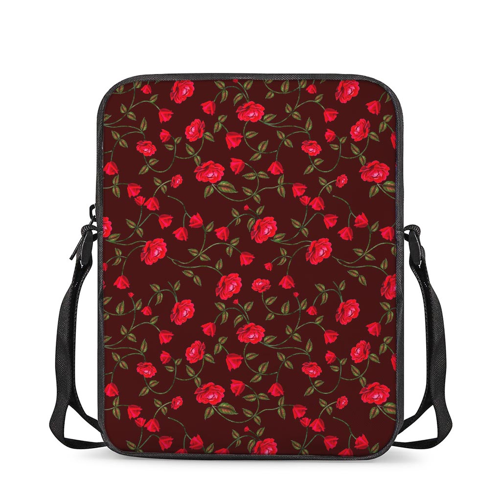 Red Rose Floral Flower Pattern Print Rectangular Crossbody Bag