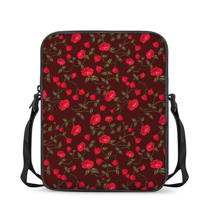 Red Rose Floral Flower Pattern Print Rectangular Crossbody Bag