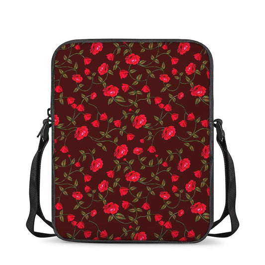 Red Rose Floral Flower Pattern Print Rectangular Crossbody Bag