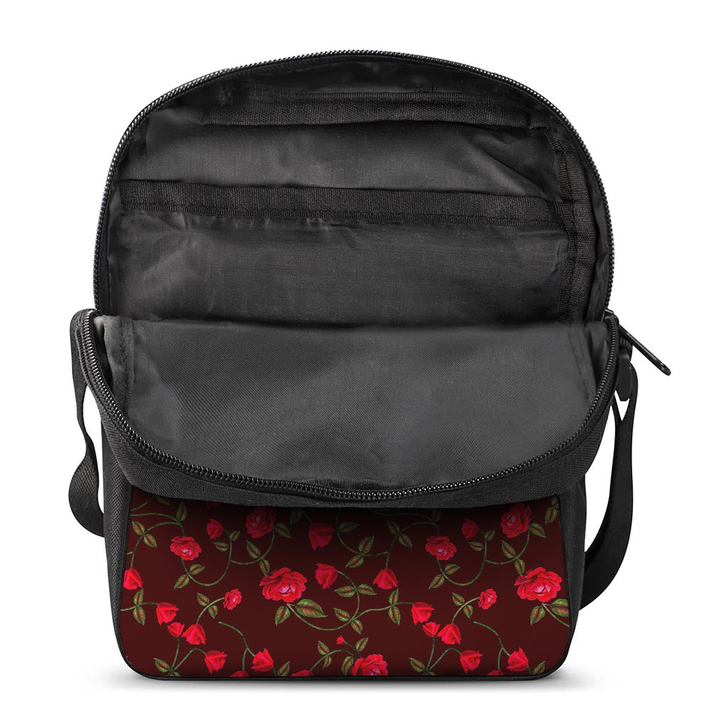 Red Rose Floral Flower Pattern Print Rectangular Crossbody Bag