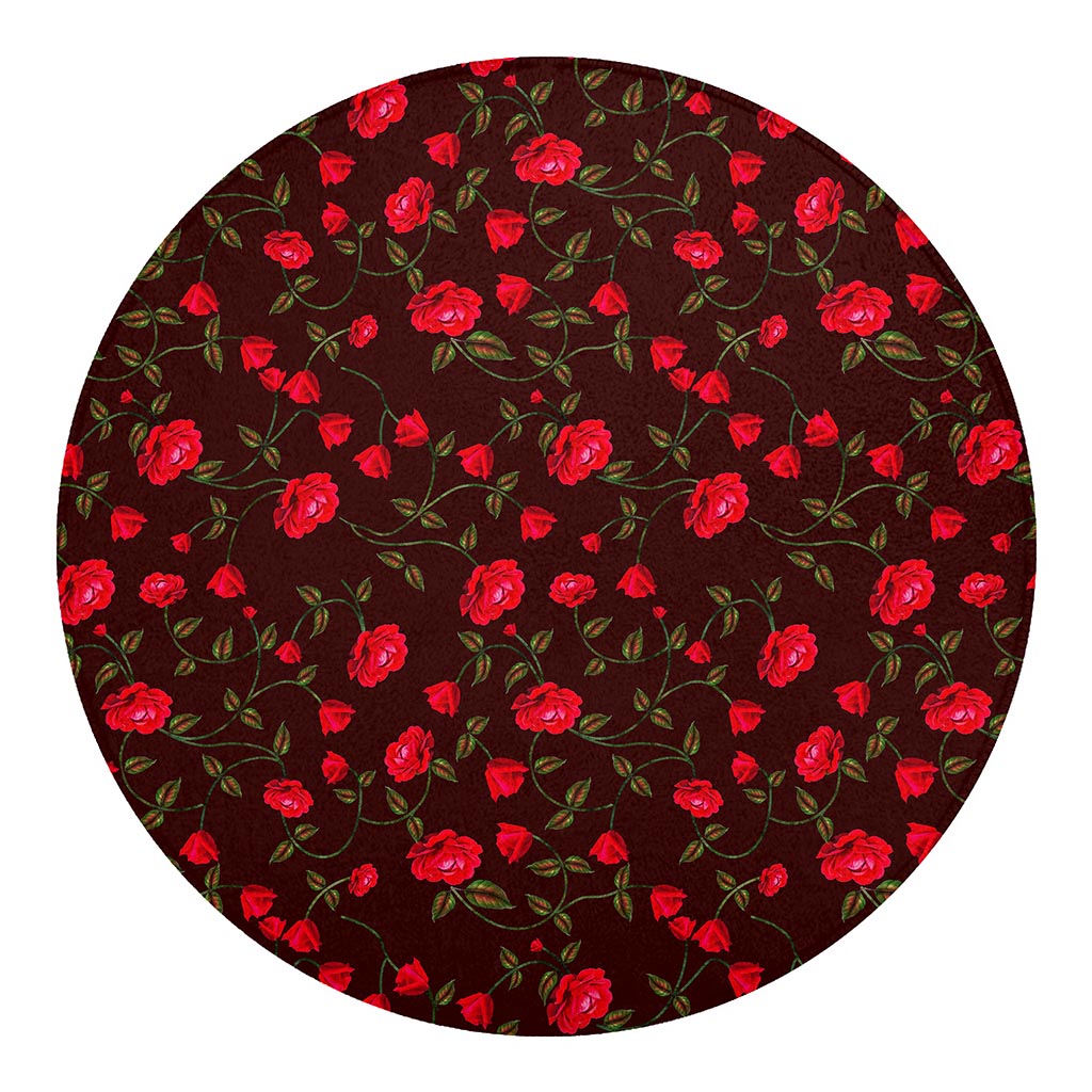 Red Rose Floral Flower Pattern Print Round Blanket