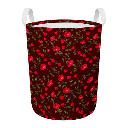 Red Rose Floral Flower Pattern Print Round Laundry Basket
