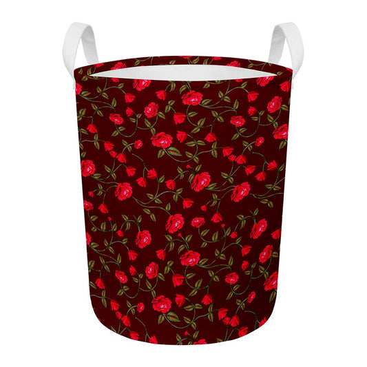 Red Rose Floral Flower Pattern Print Round Laundry Basket