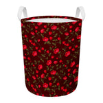 Red Rose Floral Flower Pattern Print Round Laundry Basket