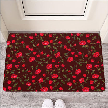 Red Rose Floral Flower Pattern Print Rubber Doormat
