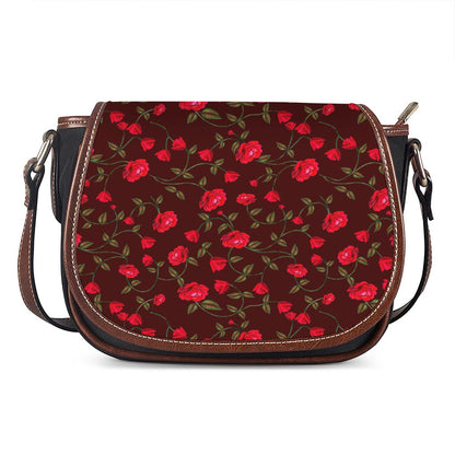 Red Rose Floral Flower Pattern Print Saddle Bag