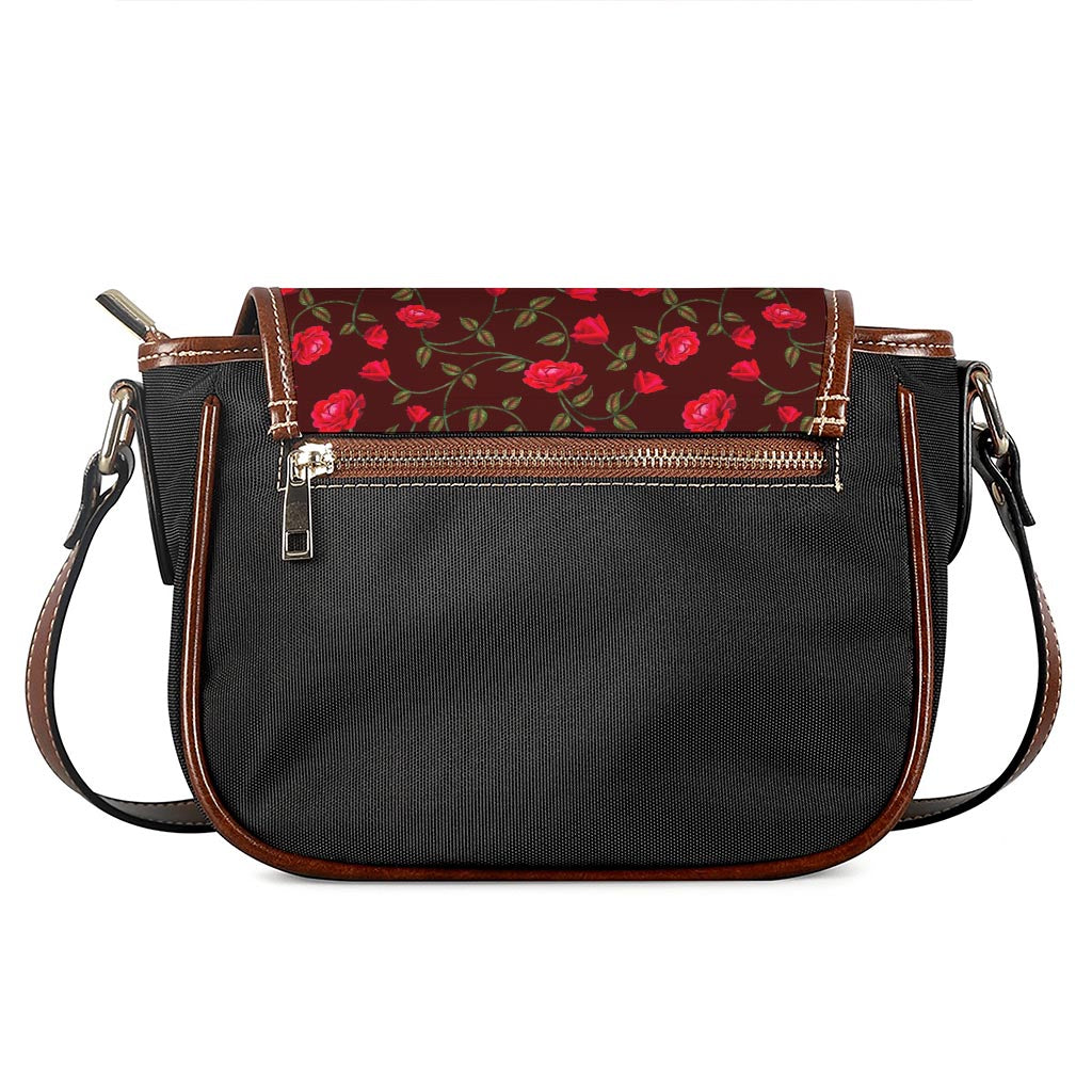 Red Rose Floral Flower Pattern Print Saddle Bag