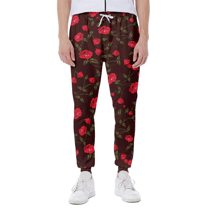 Red Rose Floral Flower Pattern Print Scuba Joggers