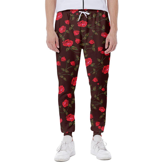 Red Rose Floral Flower Pattern Print Scuba Joggers