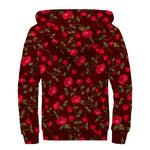 Red Rose Floral Flower Pattern Print Sherpa Lined Zip Up Hoodie