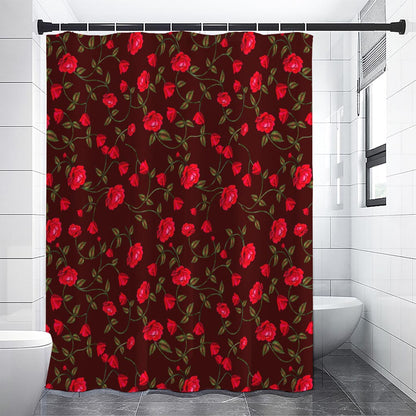 Red Rose Floral Flower Pattern Print Shower Curtain