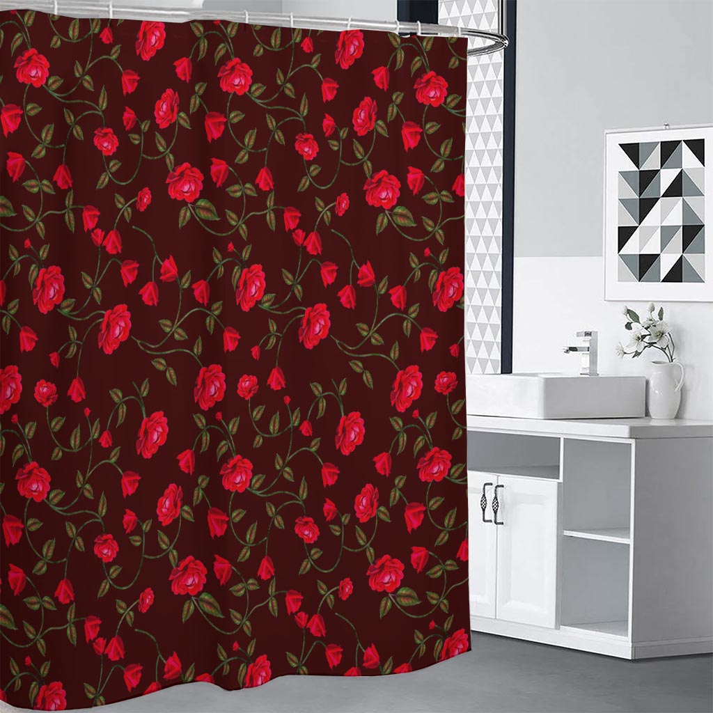 Red Rose Floral Flower Pattern Print Shower Curtain