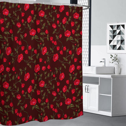 Red Rose Floral Flower Pattern Print Shower Curtain