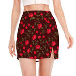Red Rose Floral Flower Pattern Print Side Slit Mini Skirt