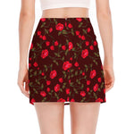Red Rose Floral Flower Pattern Print Side Slit Mini Skirt