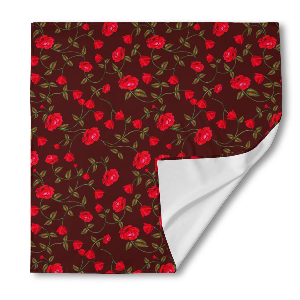 Red Rose Floral Flower Pattern Print Silk Bandana