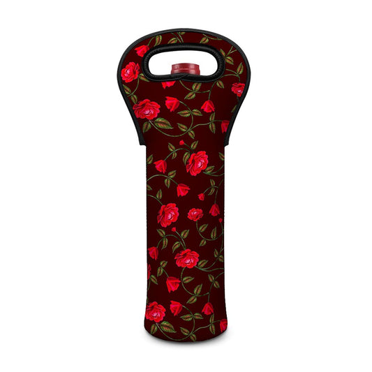 Red Rose Floral Flower Pattern Print Single Neoprene Wine Tote