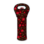 Red Rose Floral Flower Pattern Print Single Neoprene Wine Tote