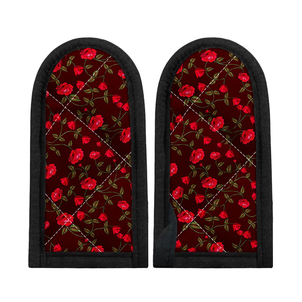Red Rose Floral Flower Pattern Print Skillet Handle Cover