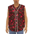 Red Rose Floral Flower Pattern Print Sleeveless Baseball Jersey