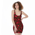 Red Rose Floral Flower Pattern Print Sleeveless Bodycon Dress