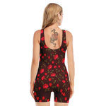 Red Rose Floral Flower Pattern Print Sleeveless One Piece Swimsuit