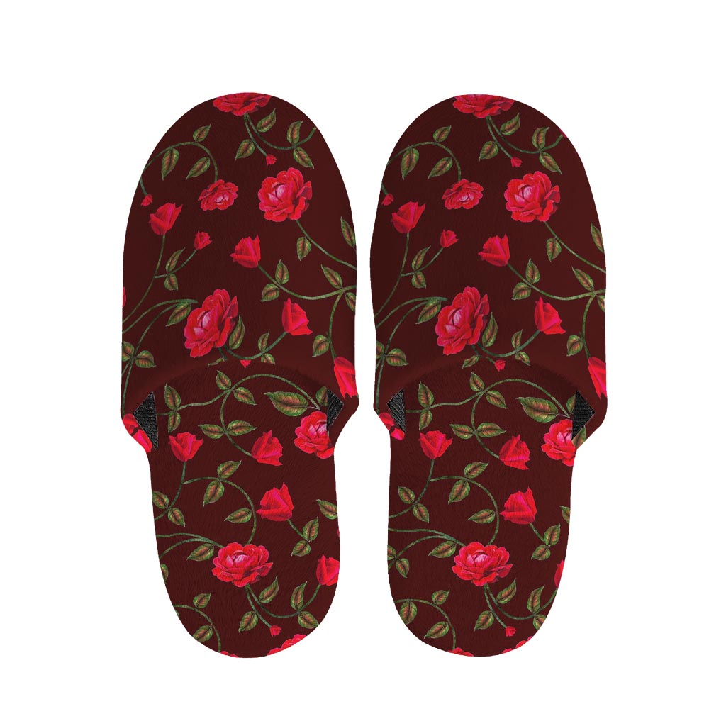 Red Rose Floral Flower Pattern Print Slippers