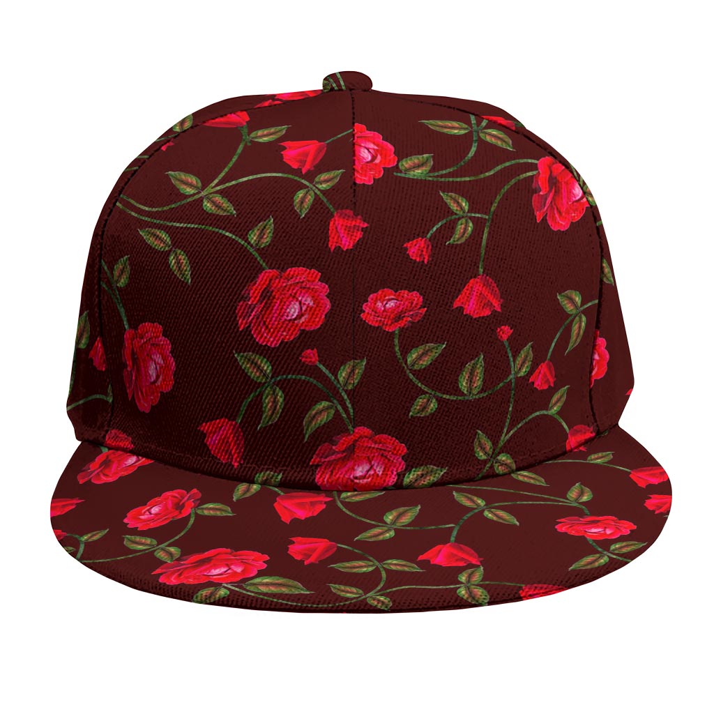 Red Rose Floral Flower Pattern Print Snapback Cap