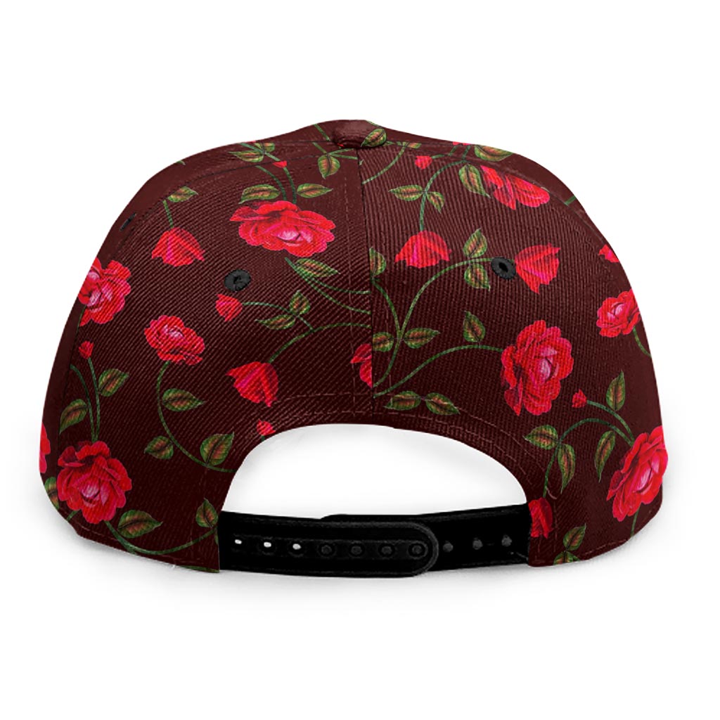 Red Rose Floral Flower Pattern Print Snapback Cap