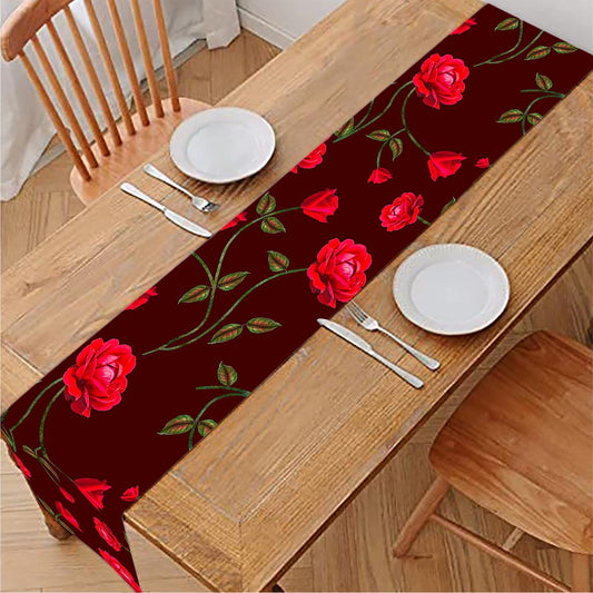 Red Rose Floral Flower Pattern Print Table Runner