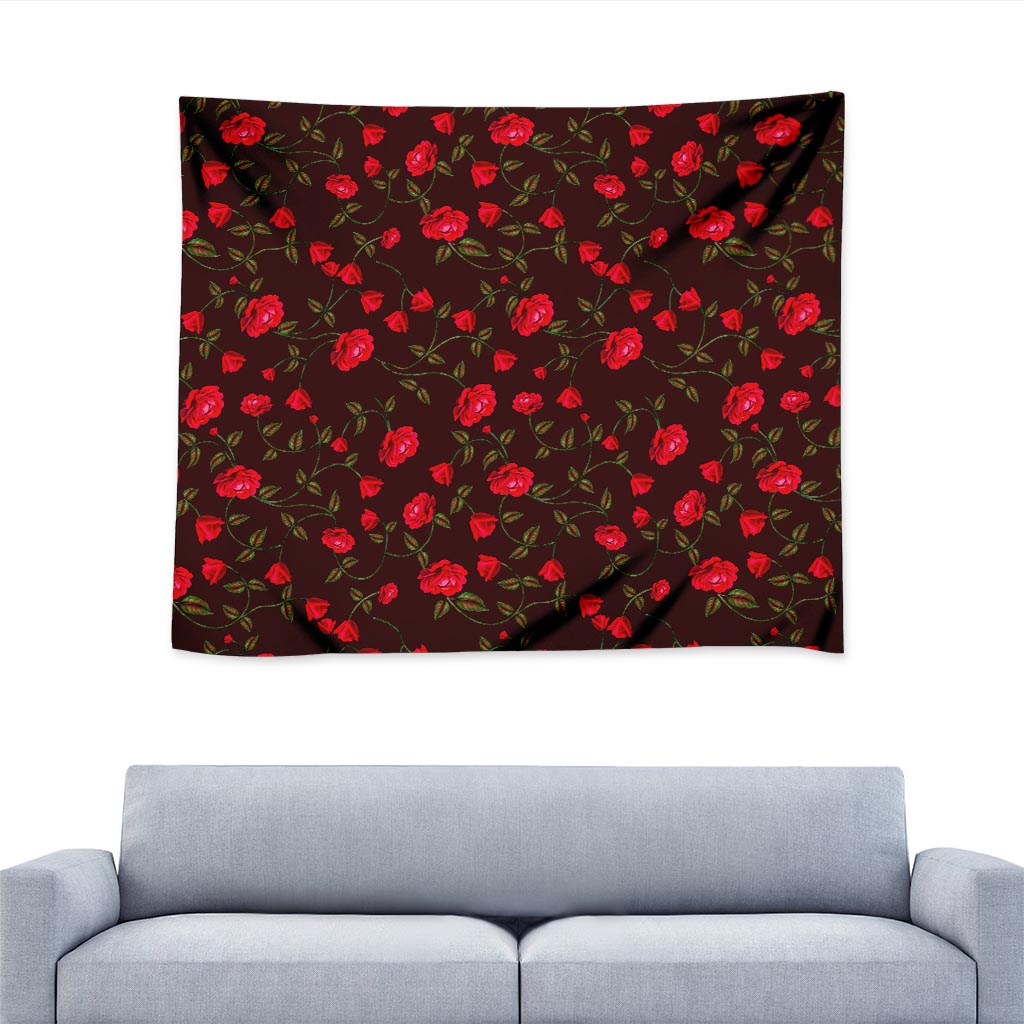 Red Rose Floral Flower Pattern Print Tapestry