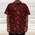 Red Rose Floral Flower Pattern Print Textured Short Sleeve Shirt