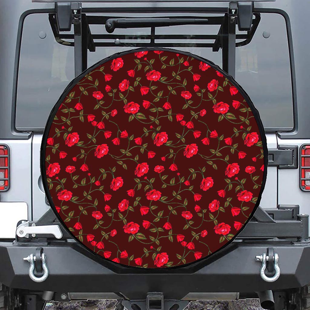 Red Rose Floral Flower Pattern Print Tire Cover