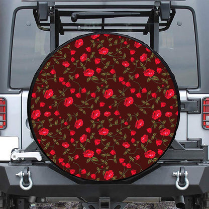 Red Rose Floral Flower Pattern Print Tire Cover