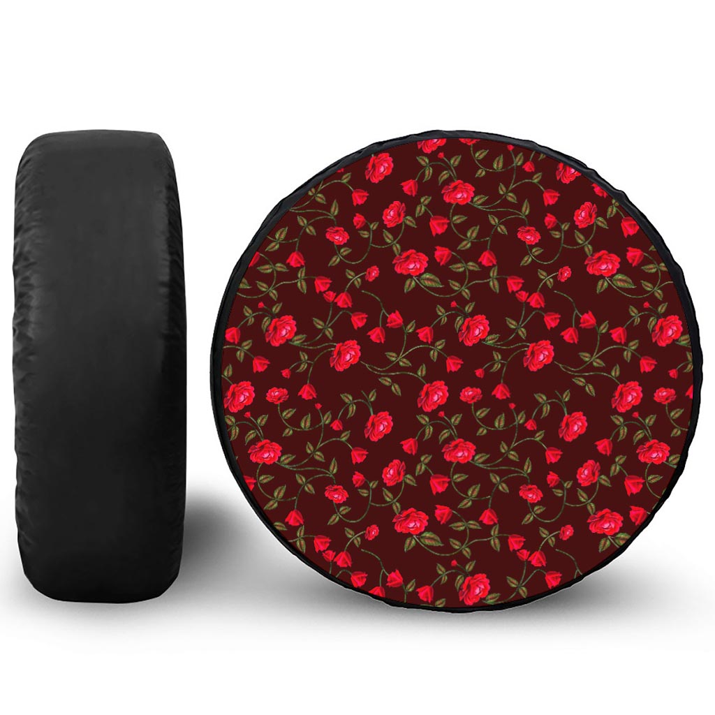 Red Rose Floral Flower Pattern Print Tire Cover