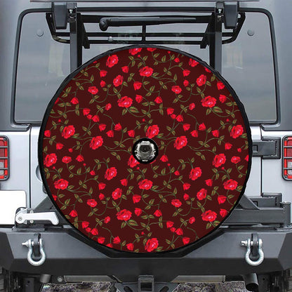 Red Rose Floral Flower Pattern Print Tire Cover With Camera Hole