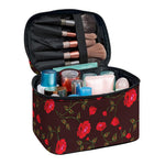 Red Rose Floral Flower Pattern Print Travel Makeup Bag