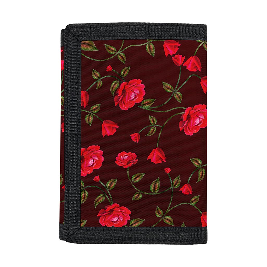 Red Rose Floral Flower Pattern Print Trifold Wallet