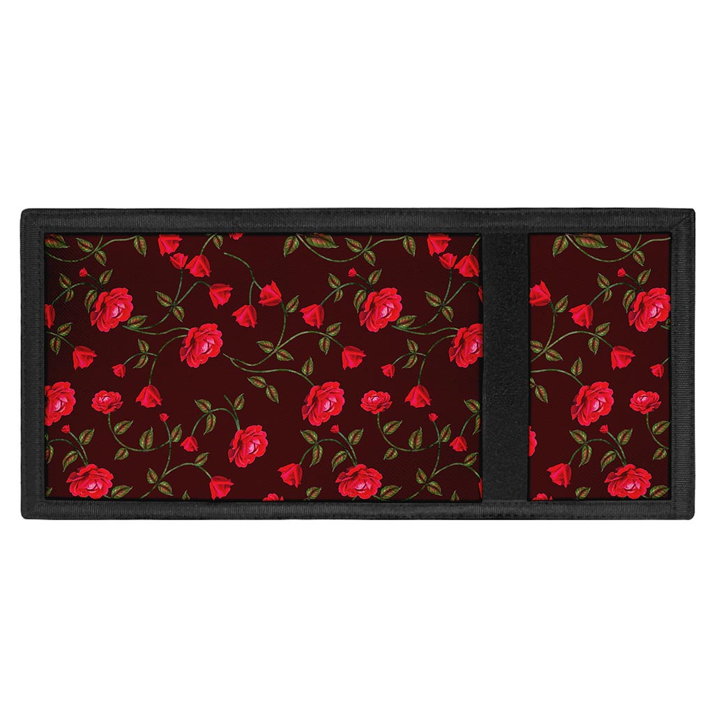 Red Rose Floral Flower Pattern Print Trifold Wallet