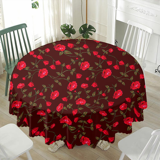 Red Rose Floral Flower Pattern Print Waterproof Round Tablecloth