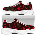 Red Rose Floral Flower Pattern Print White Chunky Shoes