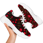 Red Rose Floral Flower Pattern Print White Chunky Shoes
